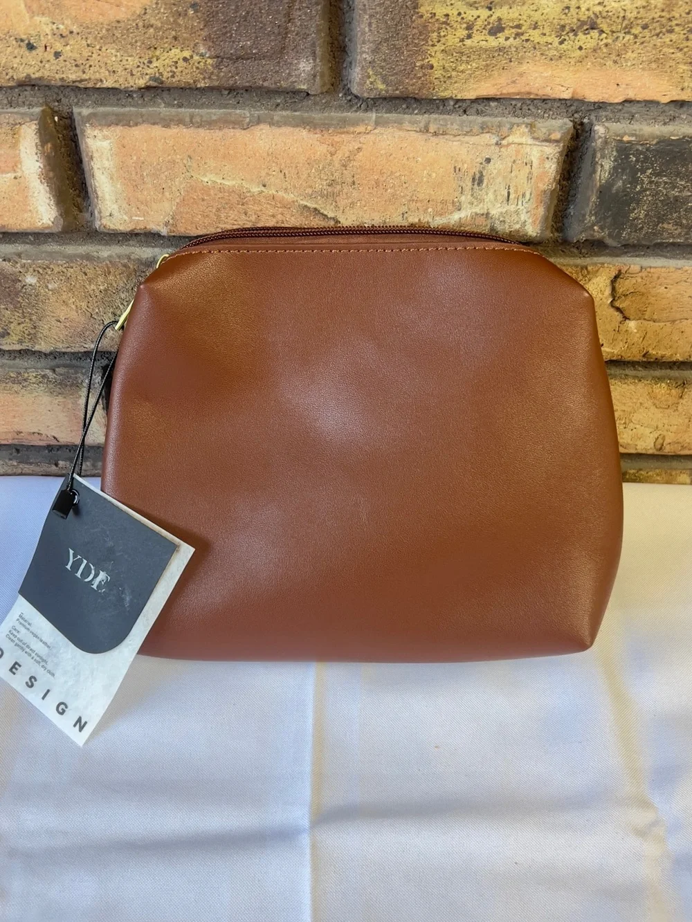 Classic Tan Cosmetic Pouch with Zip Closure